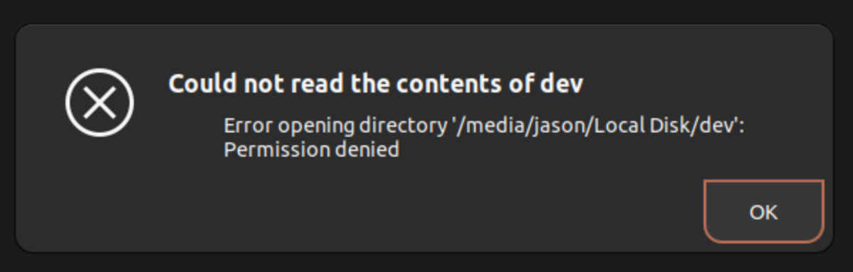 Error opening directory: Permission denied.