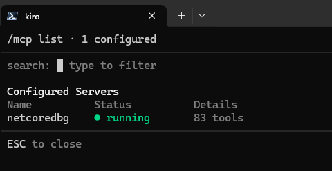 Allowing Kiro-CLI to debug C#